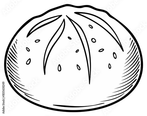 Hand Drawn Loaf of Bread with Seed Topping and Crusty Texture