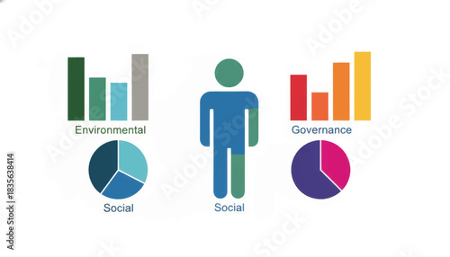 ESG concept infographic with charts and icons. Environmental Social and Governance vector illustration. Corporate sustainability and business responsibility symbols