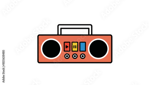 Retro boombox flat icon vector illustration. Minimalist portable music player with speakers and buttons. Vintage audio stereo concept