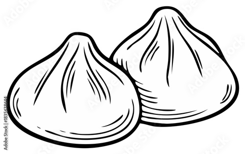 Traditional Indian Modak sweet dumplings in a black and white line art vector illustration