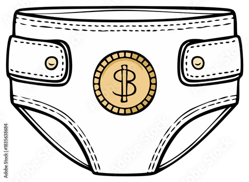Cartoon diaper with bitcoin symbol on front pocket