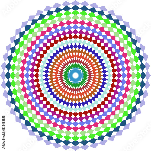 Abstract Colorful Diamond Pattern Mandala Design with Concentric Circles and Geometric Shapes for Modern Art Projects