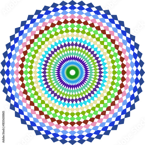 Colorful Diamond Mandala Illustration in Circular Pattern Design for Creative Projects and Artistic Presentations a Digital Art Creation