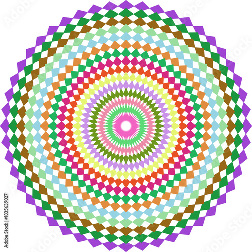 Colorful Diamond Pattern Circular Design with Vibrant Hues and Intricate Geometric Shapes a Mesmerizing Visual