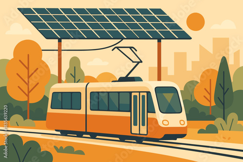 Powered solar electric vector architecture tram no overhead park icon geometric urban