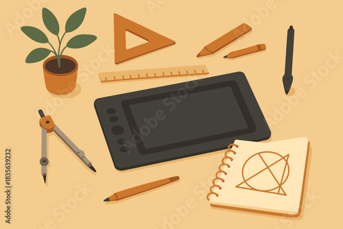 Workspace style punctuation no minimalist vector flat icon scene cyrillic illustration geometric