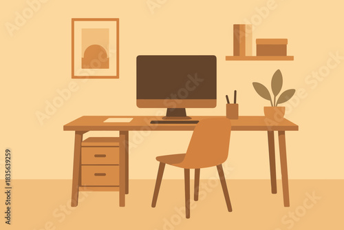 Characters full minimal walls modern office color icon style vector home no