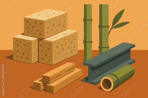 Building characters any vector icon geometric composition sustainable no typography chinese materials