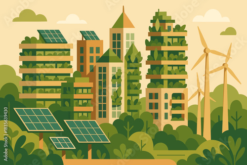 Symmetry cities smart vector no icon bubbles color labels style eco emojis