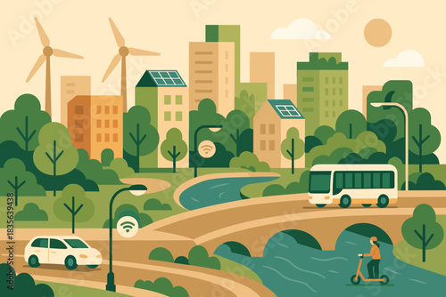 Letters bubbles cityscape smart colors eco icon vector no characters captions sustainable