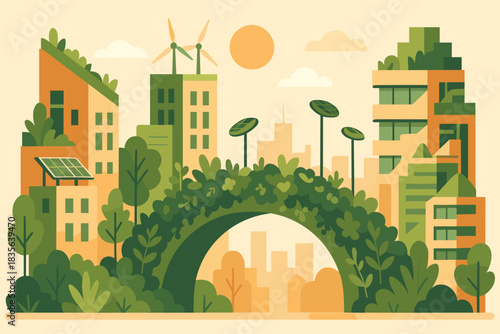 Eco icon illustration futuristic colors no vector lamps negative typography style captions