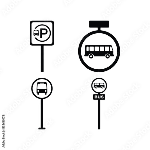 Bus Stop Sign Silhouette Set