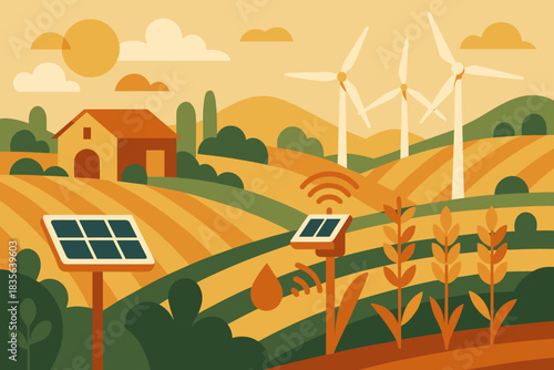 No smart text warm geometric energy vector landscape flat icon letters farm