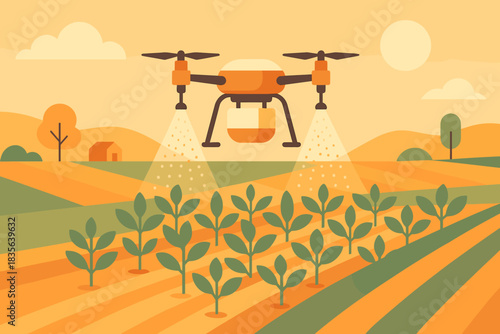 Cohesive icon smart numbers monitoring style agriculture text drone vector illustration no