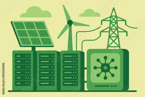 Data illustration minimal icon geometric renewable letters green chinese colors centers no