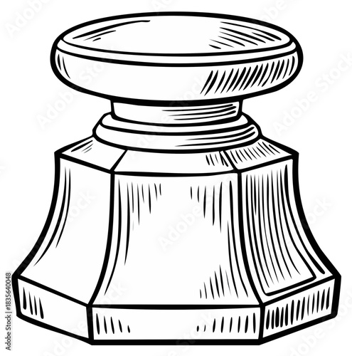 Hand drawn antique inkwell illustration in a black and white vintage engraving style