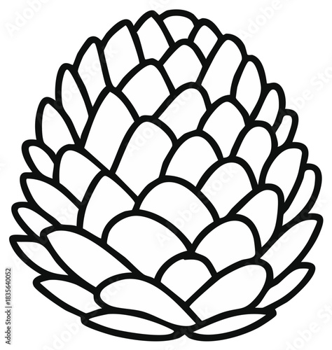 Simple Line Drawing of a Pine Cone with Detailed Petals for Coloring and Creative Designs
