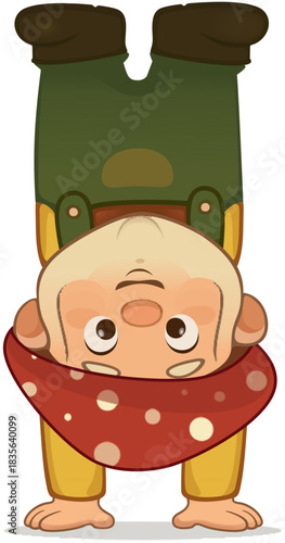 Upside down cartoon character doing handstand