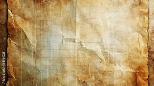 Old parchment paper texture background. Vintage antique grunge sheet with creases and stains. Copy space for text