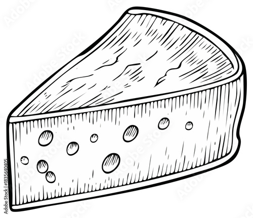 Hand drawn illustration of a wedge of cheese with holes