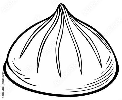 Illustrated dumpling.  Outline drawing of a traditional Asian food dish.
