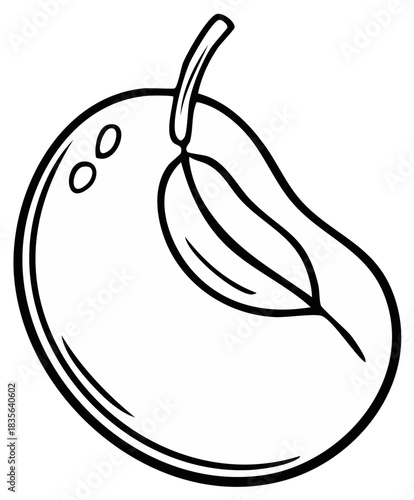 Outline of a pear with leaf, fruit illustration for coloring.