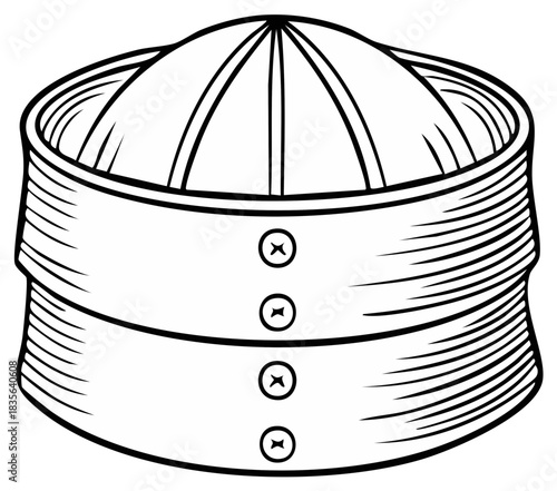 Traditional maritime sailor uniform cap black and white line art illustration