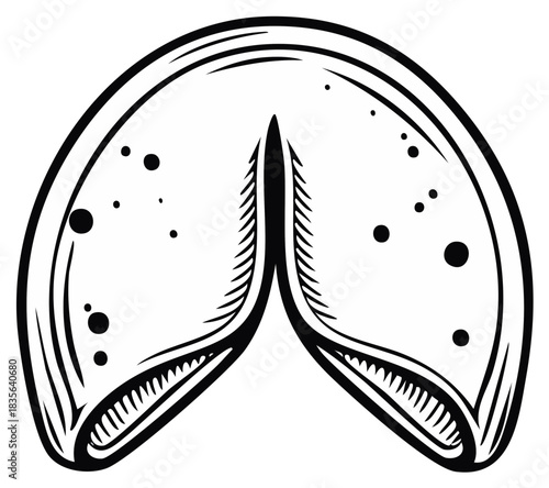 Stylized Fortune Cookie Line Art Drawing With Dots