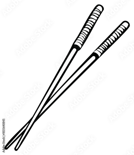Outline drawing of traditional Asian chopsticks for dining and oriental cuisine