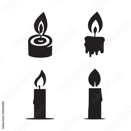 Four different candle icons with flames candles burning