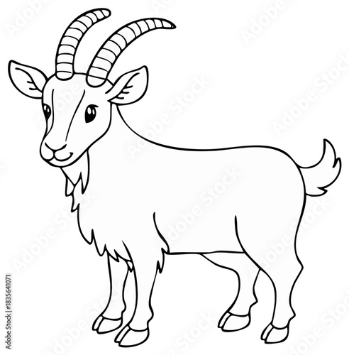 Cute Cartoon Goat Outline Standing Black White Line Art Drawing for Kids Coloring Book Activity
