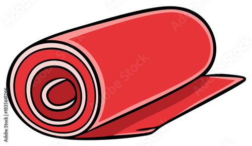 Rolled-up red carpet or mat with black outline, illustration