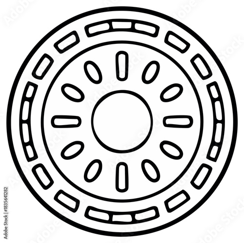 Stylized Graphic Representation of a Vintage Car Wheel with Spokes and Rim Details