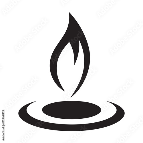 Stylized flame icon with circular base fire heat