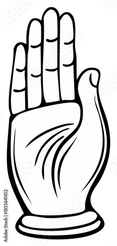 Abhaya Mudra hand gesture of blessing and fearlessness simple black and white vector icon
