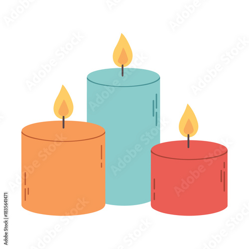 Three Colorful Candles with Flames 8567