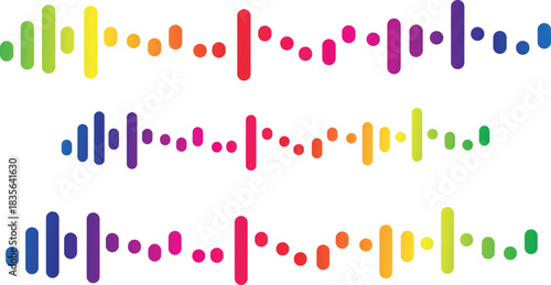 Colorful audio wave visualization with sound pulse graphic elements isolated on white background