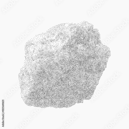 Geometric mineral and rough crystal structure. Halftone fields, stipple shadows, threshold noise and worn ink specks.