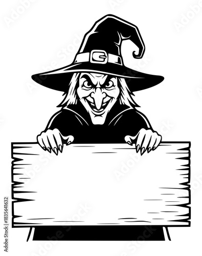 witch with advertising board vector 
