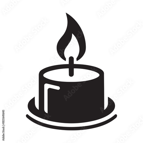 Black silhouette icon of a cylindrical candle on a saucer
