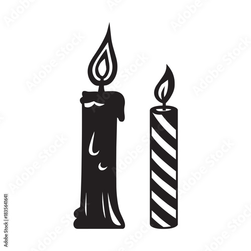 Two Burning Candles One Dripping Wax and Striped illustration