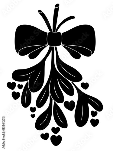 Mistletoe Christmas Sprig with Bow and Hearts — Kissing Holiday Ornament