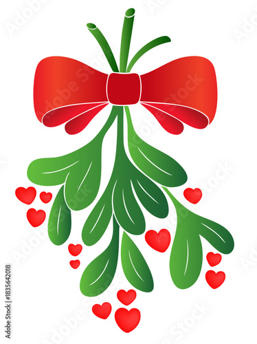 Romantic Mistletoe with Hearts and Ribbon