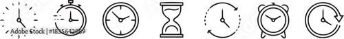 Timers and clock icon set. Time line symbol. Containing clock, stopwatch, hourglass and more Vector illustration