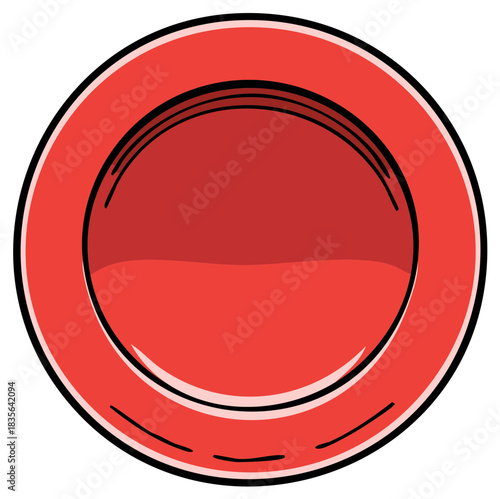 Red Circular Plate Icon with Gradient Interior Simple Dinnerware Graphic