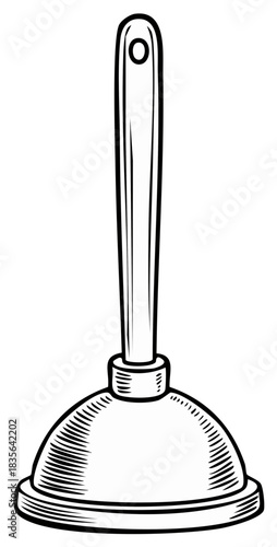 Classic household plunger tool simple line art for plumbing and bathroom maintenance
