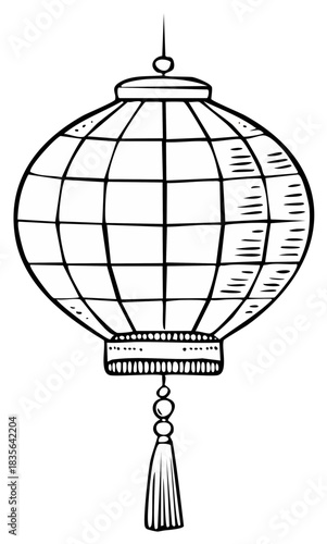 Hand Drawn Traditional Asian Lantern with Tassel Illustration