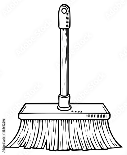 Hand drawn illustration of a cleaning broom with a long handle and bristles