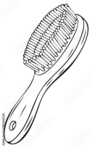 Hairbrush Outline Illustration with Handle for Grooming and Styling Hair or Pet Fur