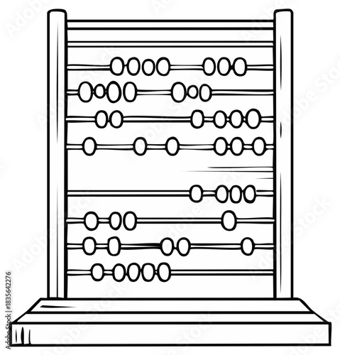 Classic wooden abacus counting frame line art illustration for education and math